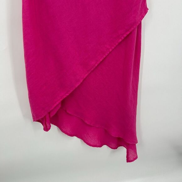 120% LINO Barbie Pink 100% Linen Sleeveless Asymmetrical Midi Dress Size Medium - Picture 4 of 6